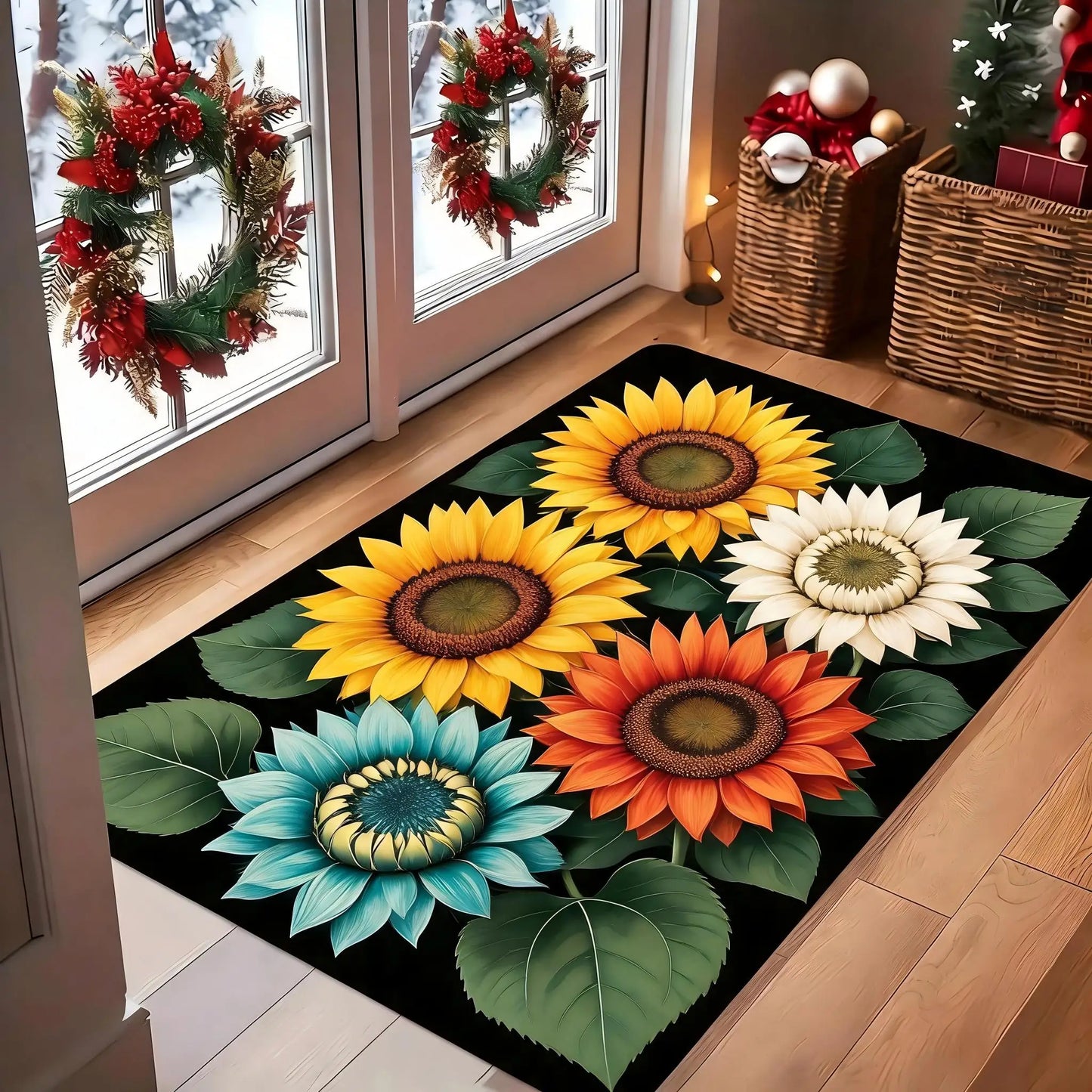 1pc Autumn Harvest Pumpkin And Leaf Pattern Doormat - a Vibrant Fall Decoration Featuring Orange, Yellow, And Pumpkins, Made of Machine-Washable Polyester Material, Perfect for Thanksgiving And Christmas Family Entryway Welco