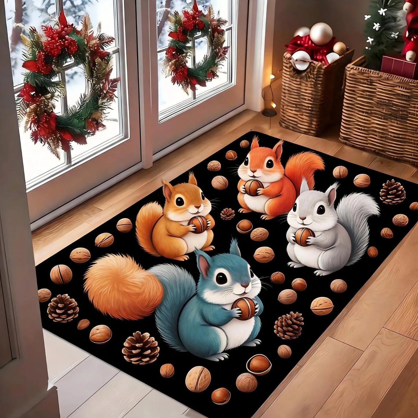 1pc Autumn Harvest Pumpkin And Leaf Pattern Doormat - a Vibrant Fall Decoration Featuring Orange, Yellow, And Pumpkins, Made of Machine-Washable Polyester Material, Perfect for Thanksgiving And Christmas Family Entryway Welco