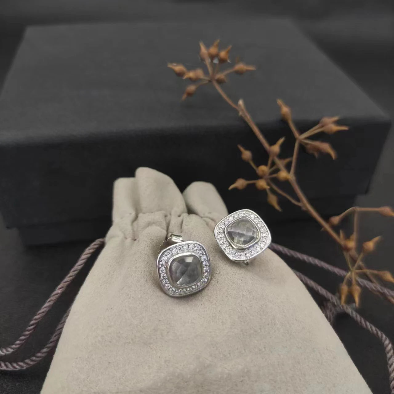 Sterling Silver Zircon Necklace And Earrings Set For Unisex