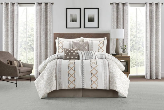 All Season Embroidered Comforter Set With Curtains And Sheet Set