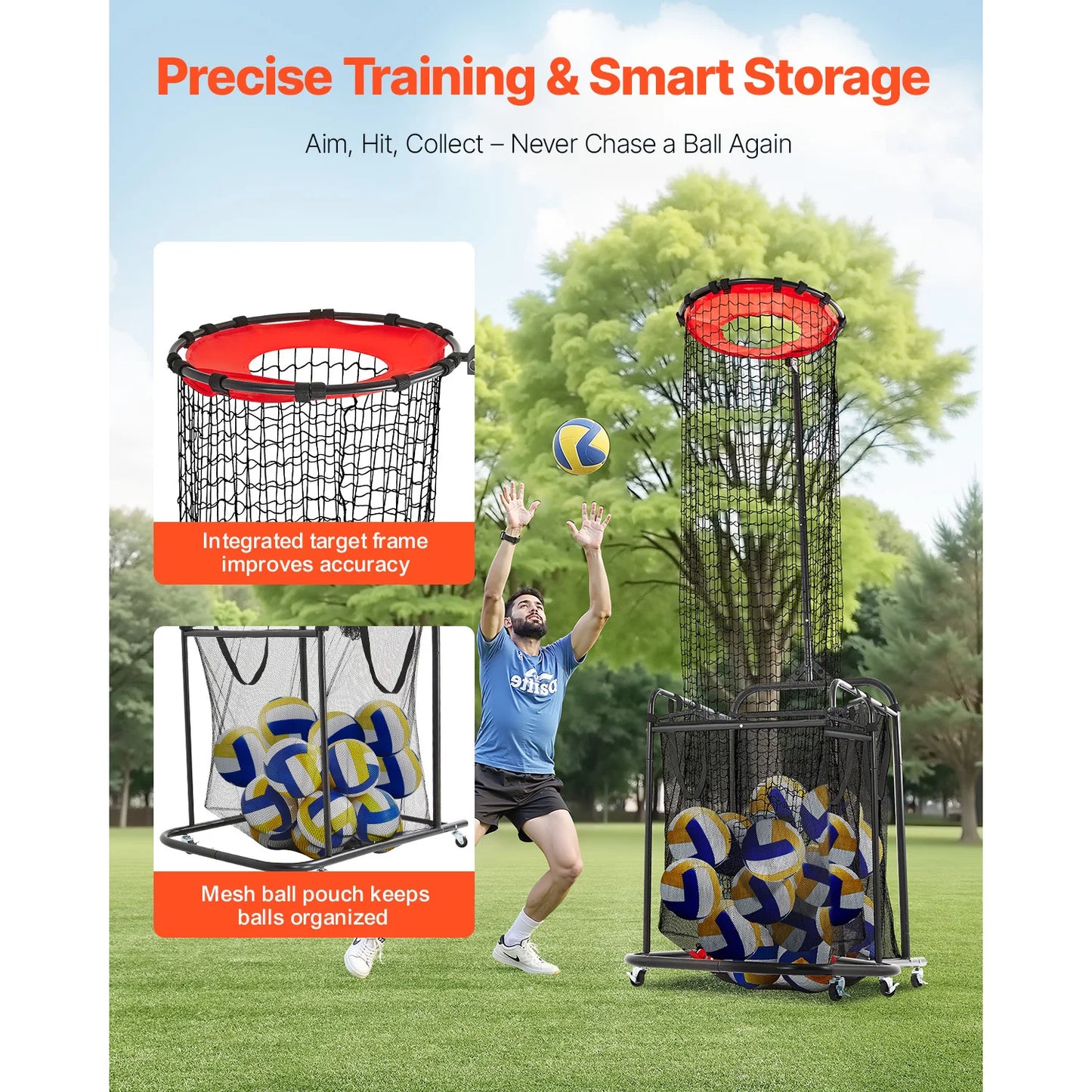 SucceBuy Volleyball Setter Training Equipment Angle Height Adjustable with Cart Wheels Carrying Bag for Serving Spiking Setting