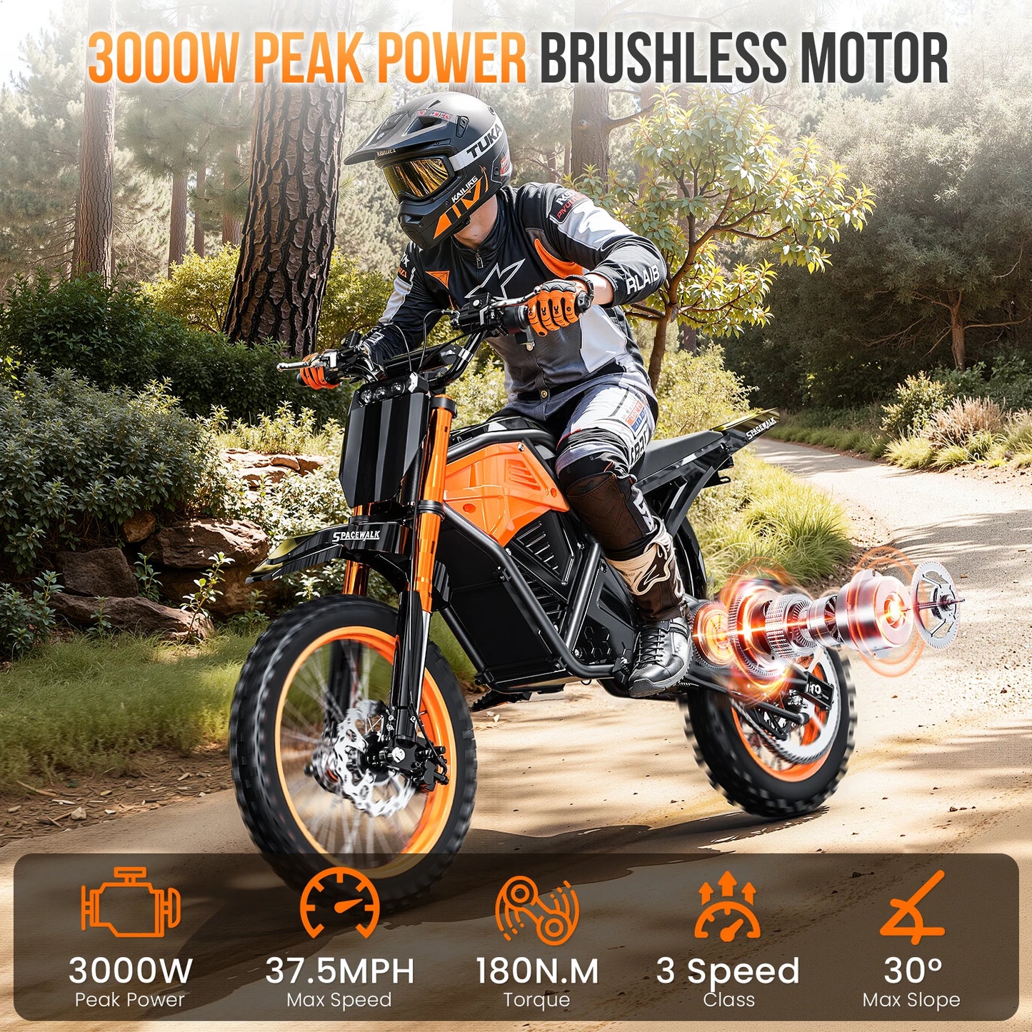 Eilleo Spacewalk EB007 48V Electric Dirt Bike 3000W Peak 37.5MPH