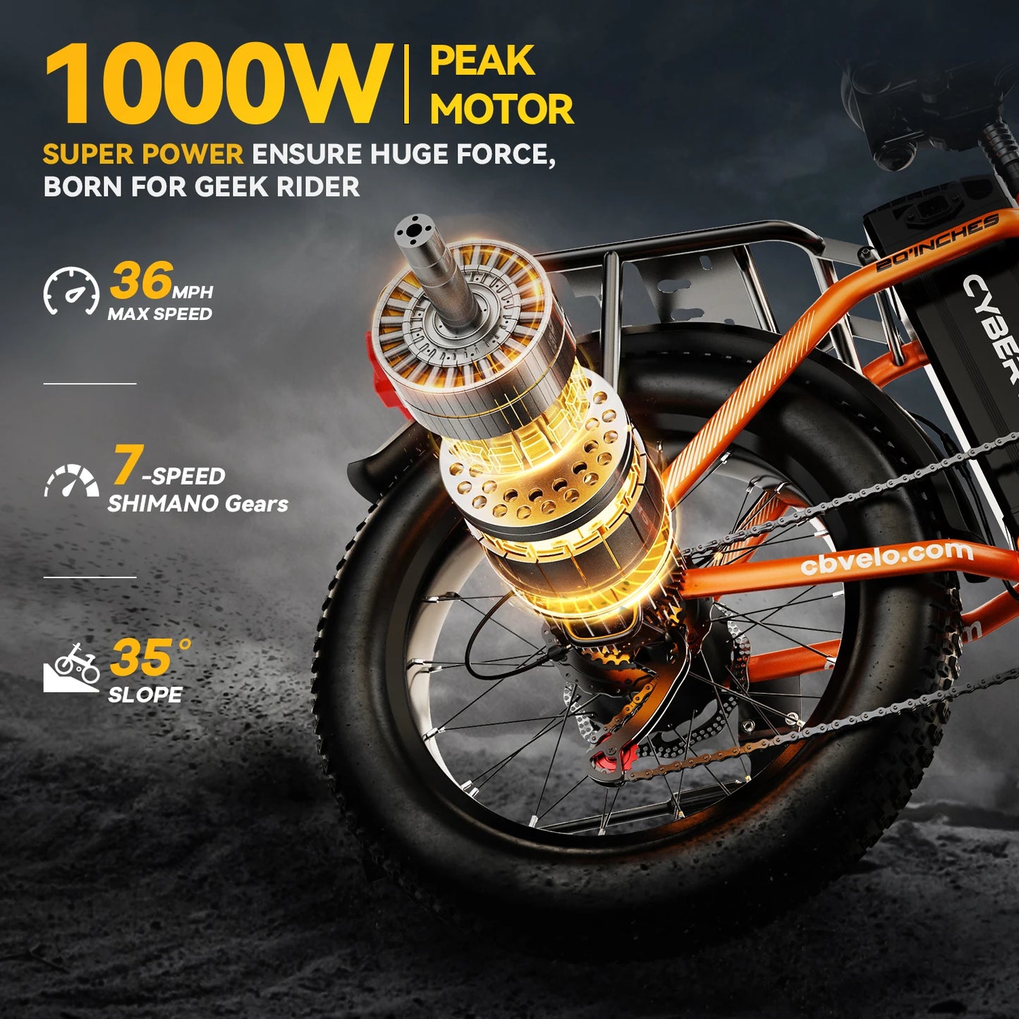 CYBERVELO 1000W Folding Electric Bike With Removable Battery For Adults