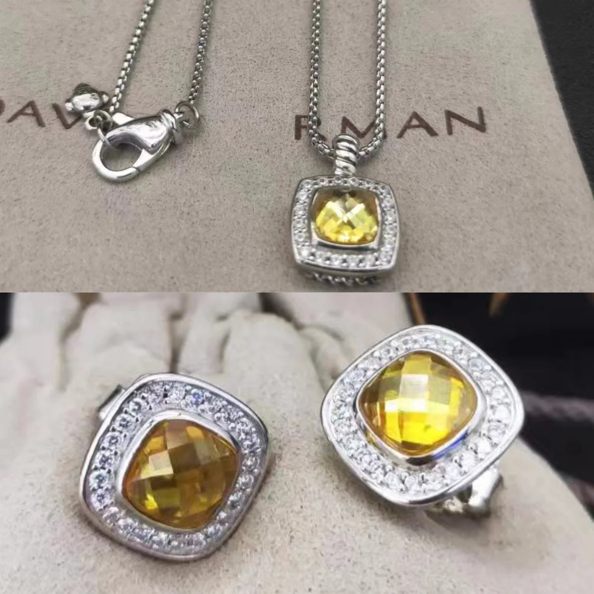 Sterling Silver Zircon Necklace And Earrings Set For Unisex