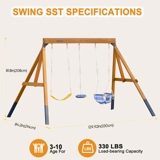 Robotime 3 In 1 Playground Wooden Swing Set For Backyard