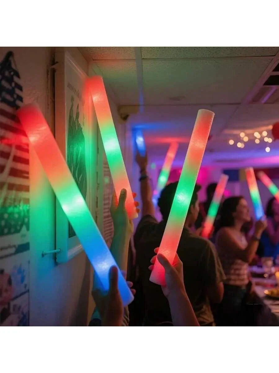 Foam Glow Sticks Vibrant Electric Multicolor RGB 30/100 Pcs LED Light Up Foam Batons With 3 Flashing Modes For Weddings Dances Concerts Birthday Halloween Christmas Party Supplies Party Favors Nightclub Rave Props Accessories