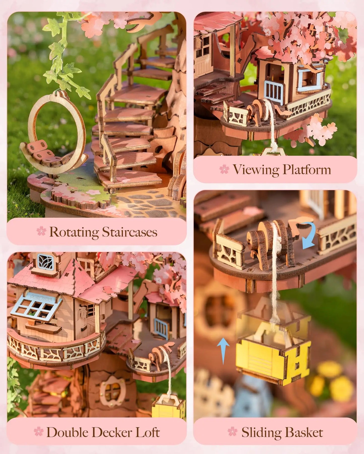 Robotime Rolife Sakura Tree House 3D Wooden Puzzle Kit With Swing