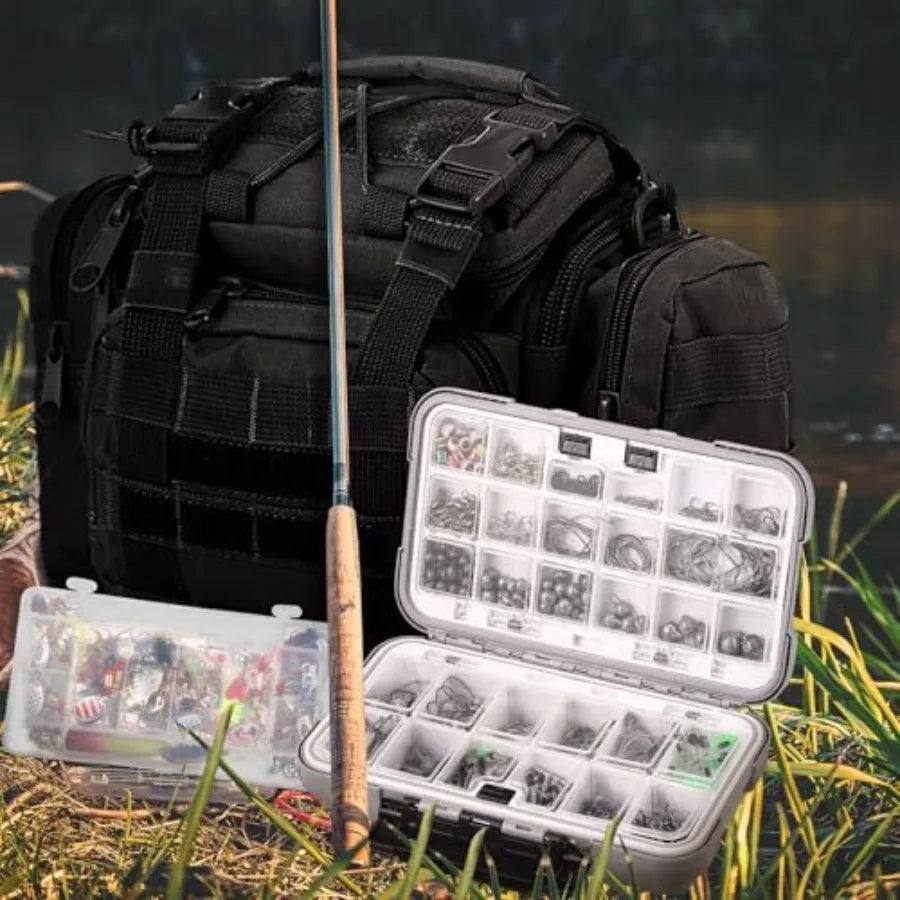 Fishing backpack for outdoor use, nylon material, black color, 464 pcs capacity with tackle boxes and gear accessories includin