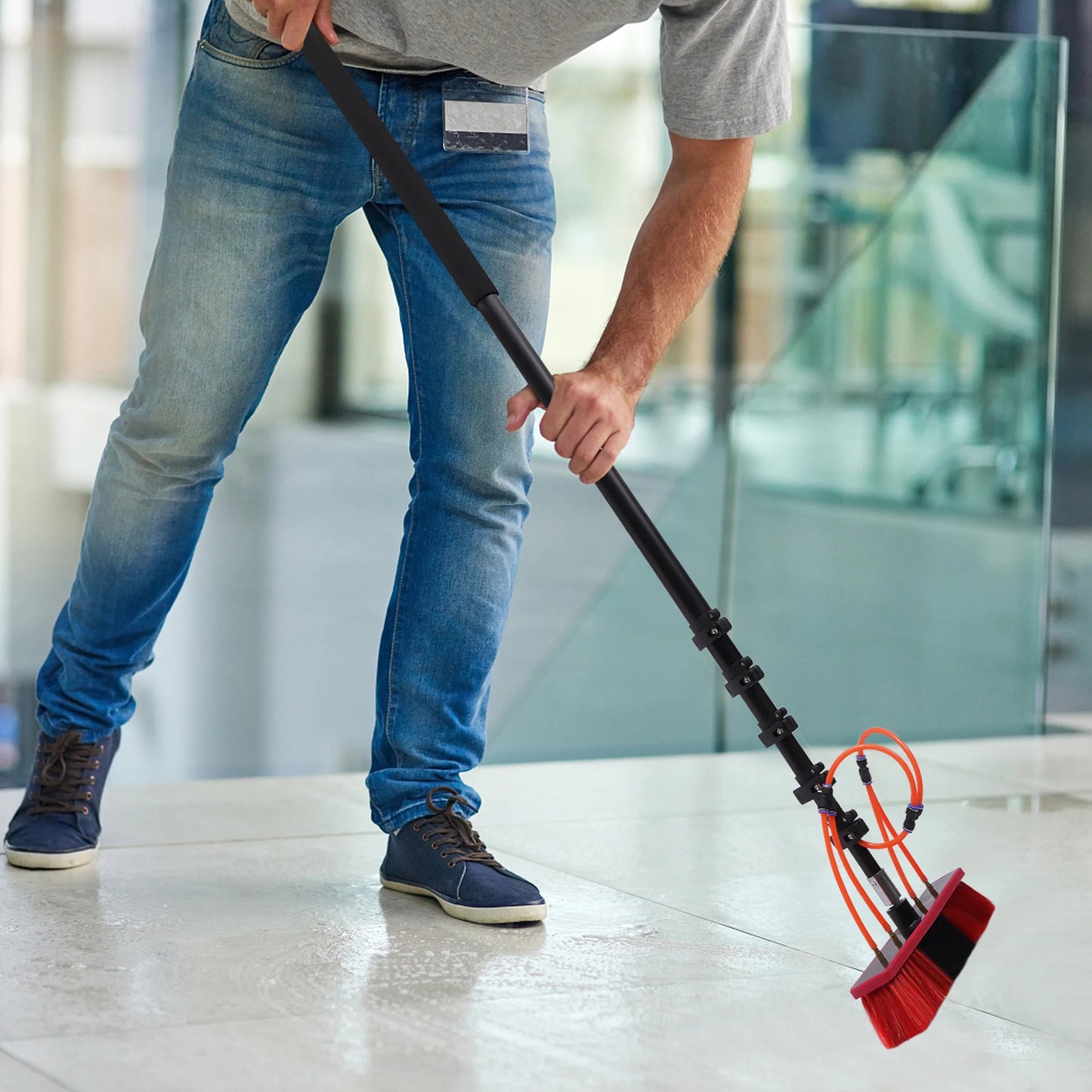 24ft Water Fed Pole Kit Aluminum Alloy Water Fed Brush Washing Tool with Hose for Window Glass Solar Panel Car Cleaing