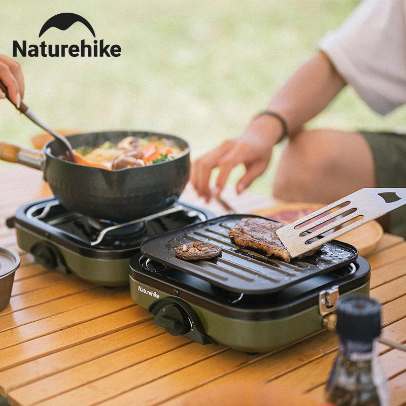 Naturehike Camping Stove 2 Burner Portable High Firepower Folding Camping Gas Burner with Griddle Outdoor Picnic Cooking Set Gas Stove