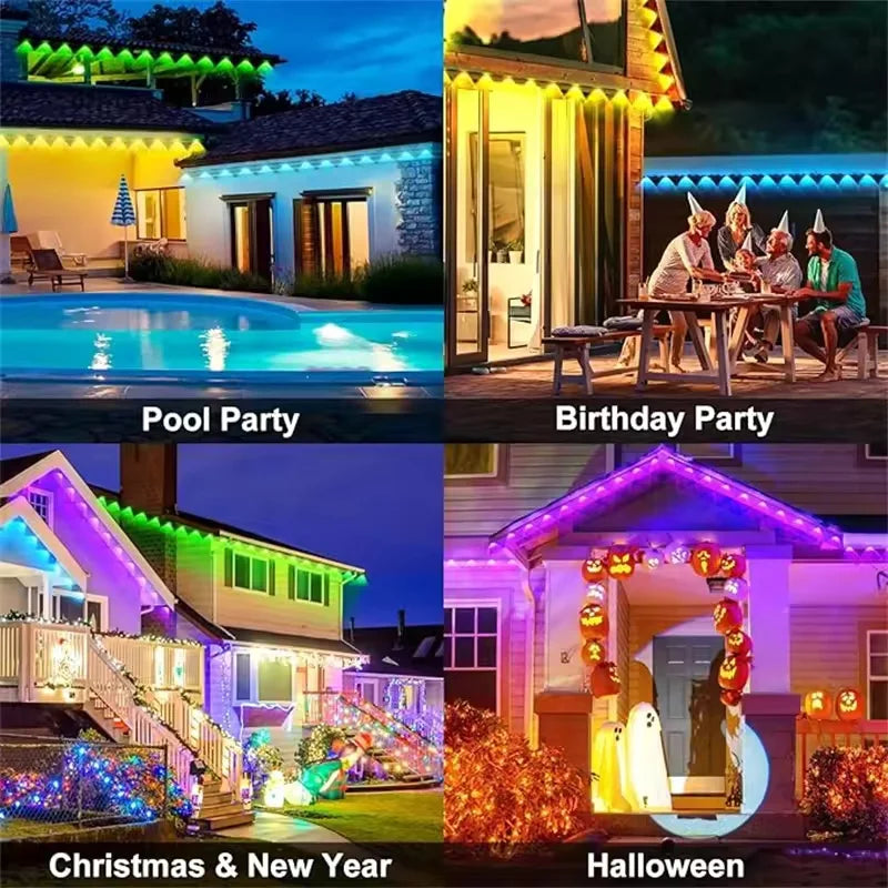 15M USB Permanent Outdoor Lights Smart RGBIC LED Eaves Lights with App/Remote Control Full House Flashing Lighting Christmas Decor