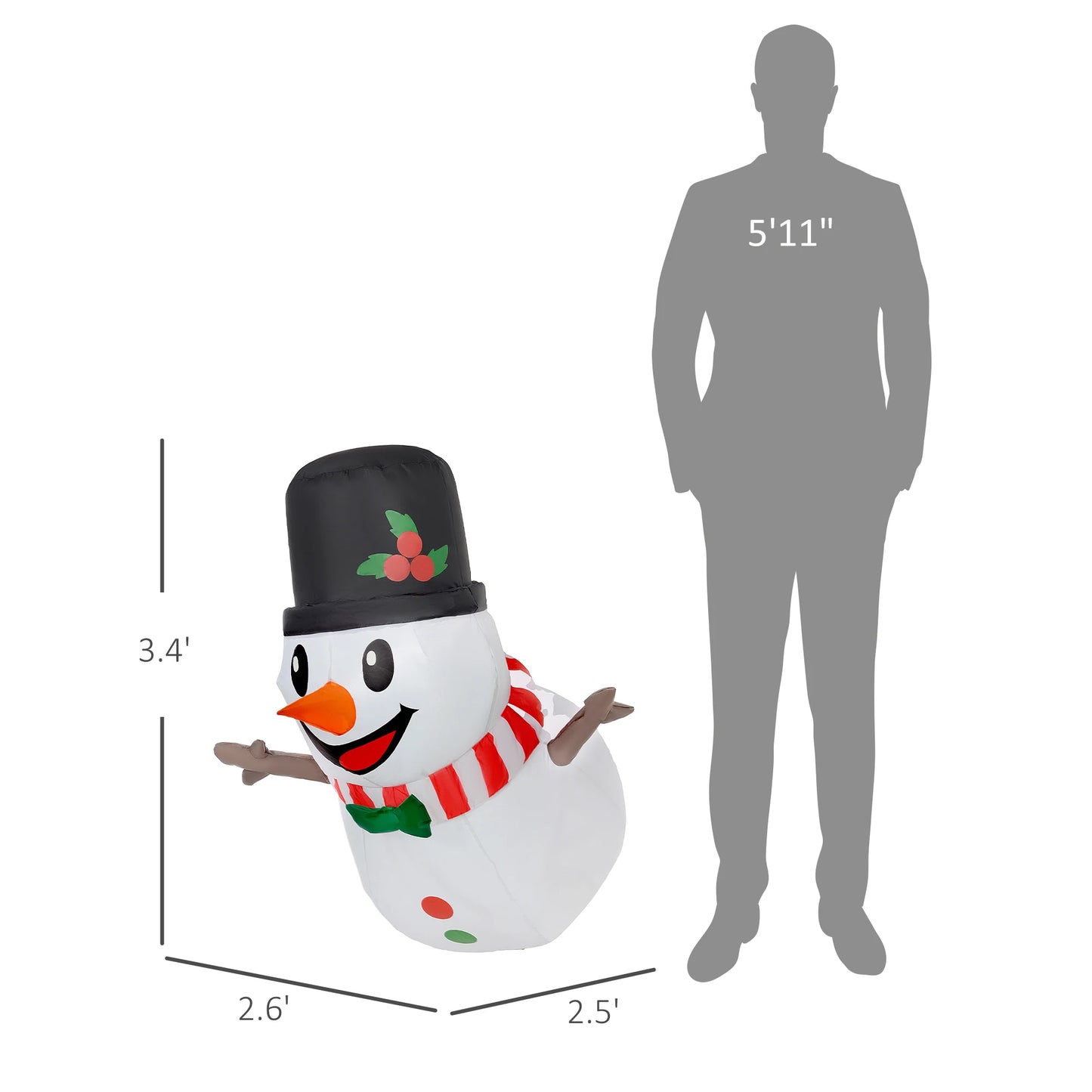 3.4' Christmas Inflatables Hanging Snowman with White LED Lights, Blow-Up Outdoor Christmas Decorations for Lawn Garden Party