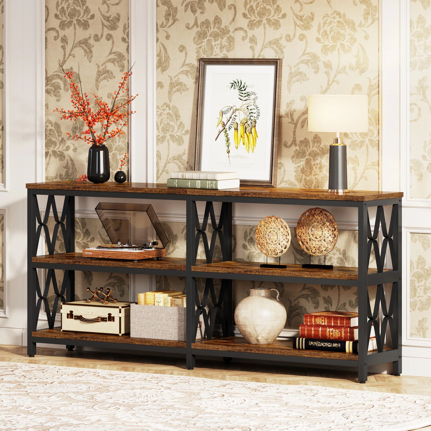 Tribesigns 71" Console Table with Storage Shelves, Industrial 3-Tier Entryway Table for Living Room, Hallway, Front Door, Foyer