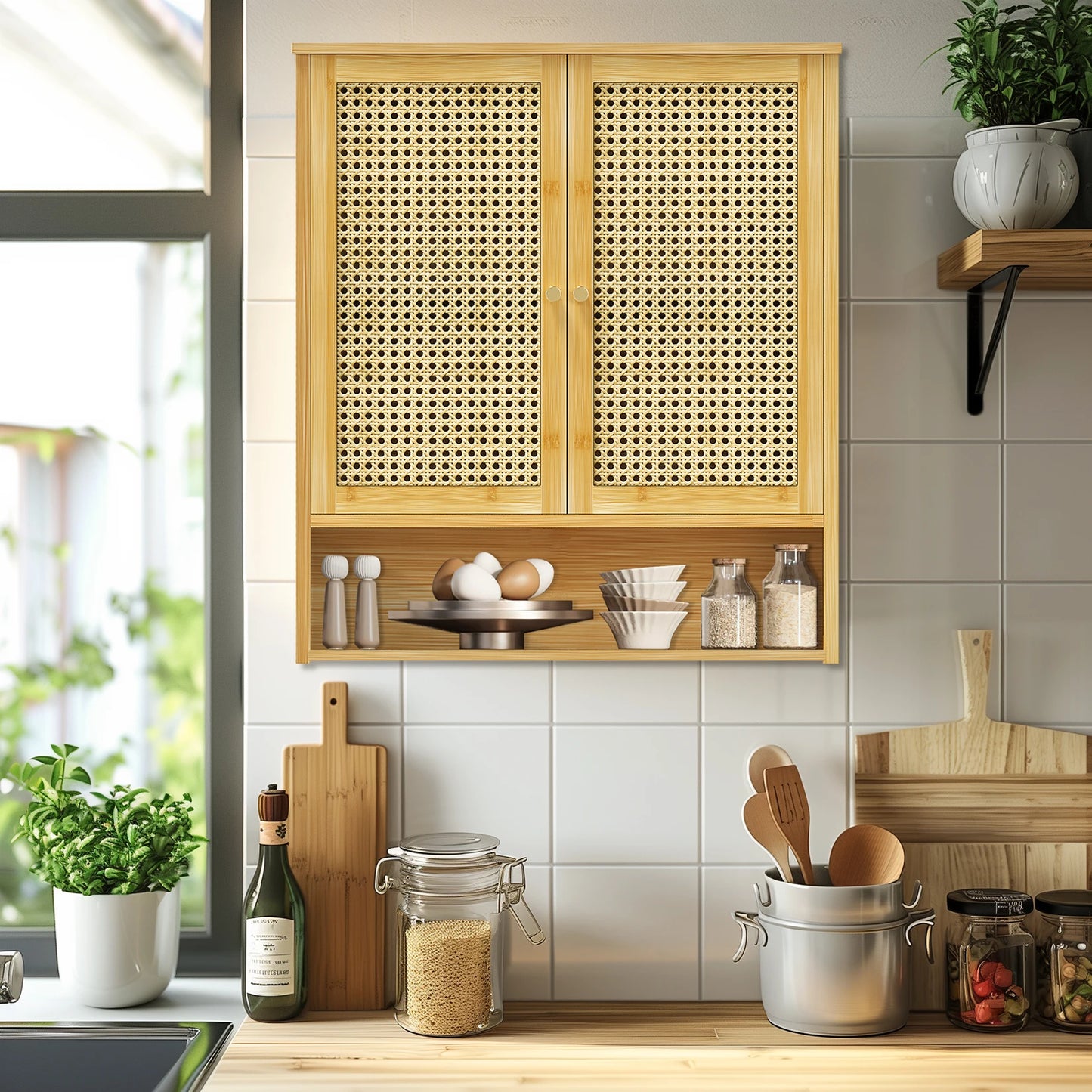 Wisfor Wooden Wall Mounted Medicine Cabinet With Rattan Doors