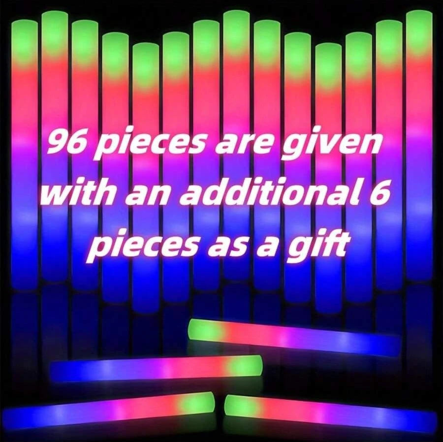 Foam Glow Sticks Vibrant Electric Multicolor RGB 30/100 Pcs LED Light Up Foam Batons With 3 Flashing Modes For Weddings Dances Concerts Birthday Halloween Christmas Party Supplies Party Favors Nightclub Rave Props Accessories