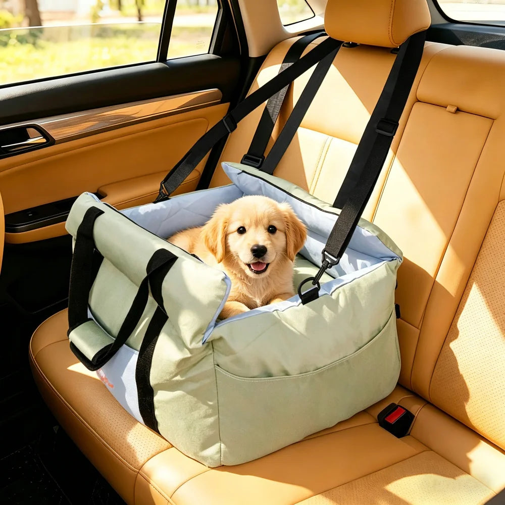 Borwart Portable Dog Car Seat With Safety Belt And Storage