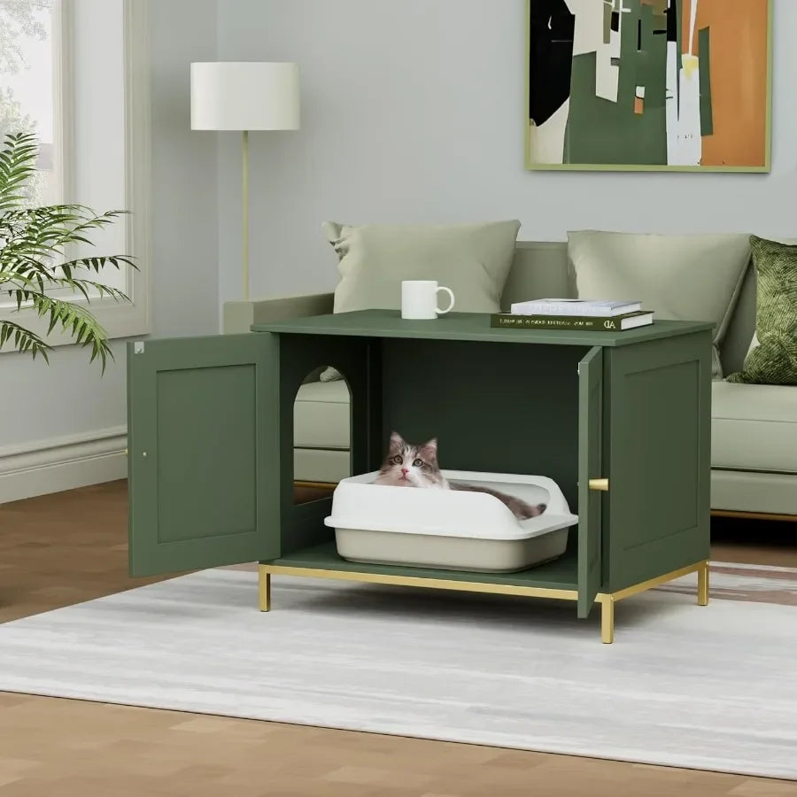 Modern Cat Litter Box Enclosure With Metal Frame Indoor Use