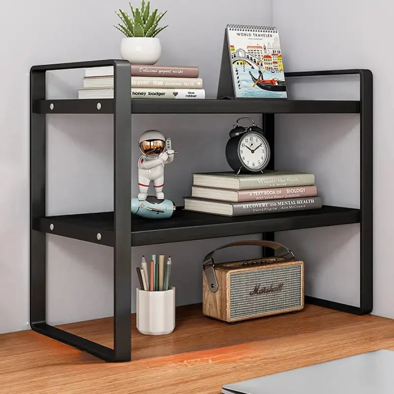 LUSQI 2 tier Shelf Desktop Storage Bookshelf Student Desk Shelves Racks Office Computer Desk Tiered Cabinet Home Storage Holders