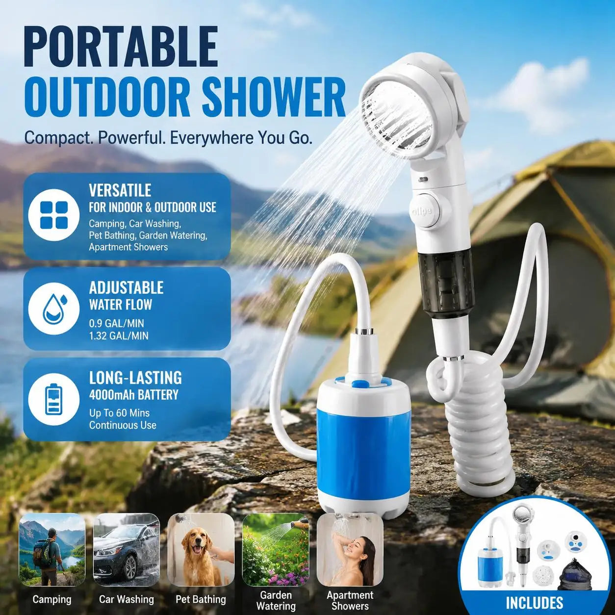 Portable Rechargeable Handheld Shower Sprayer For Pets And Gardens