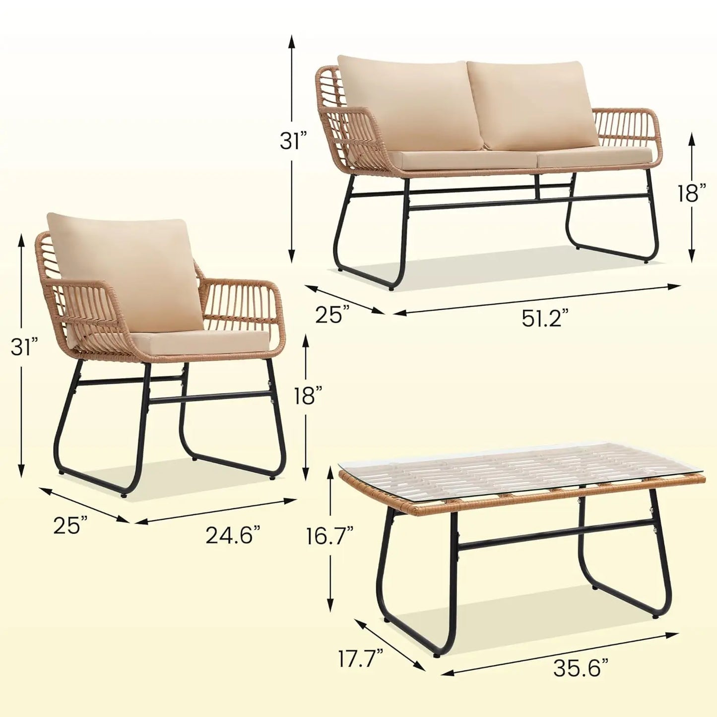 Four Piece Modern Wicker Patio Bistro Outdoor Furniture Set