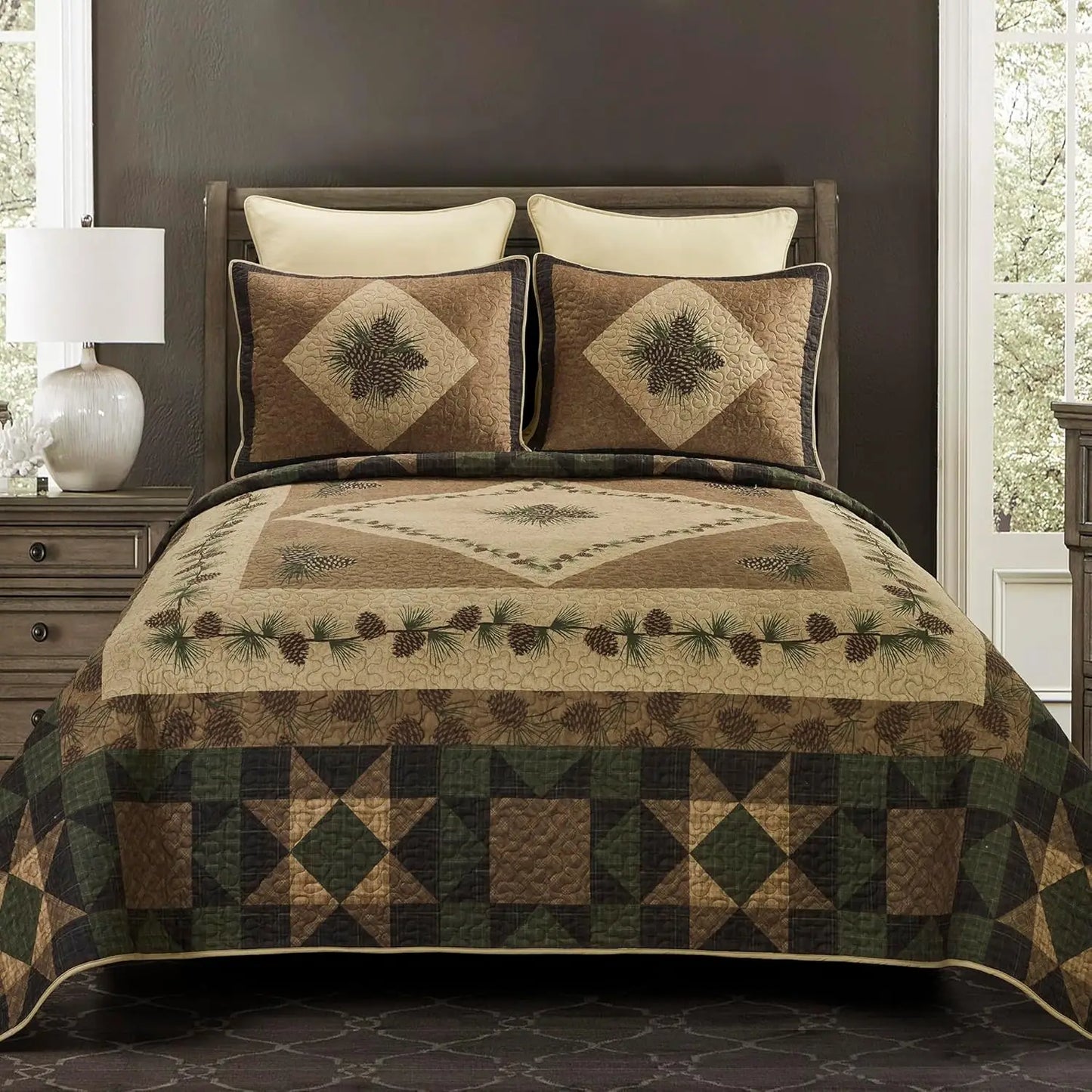 Polyester Bedding Set 4 Piece Lodge Quilt With Two Shams