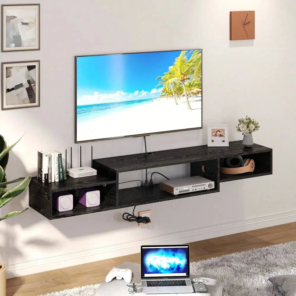 Floating TV Stand With Lights And Power Outlet Entertainment Center