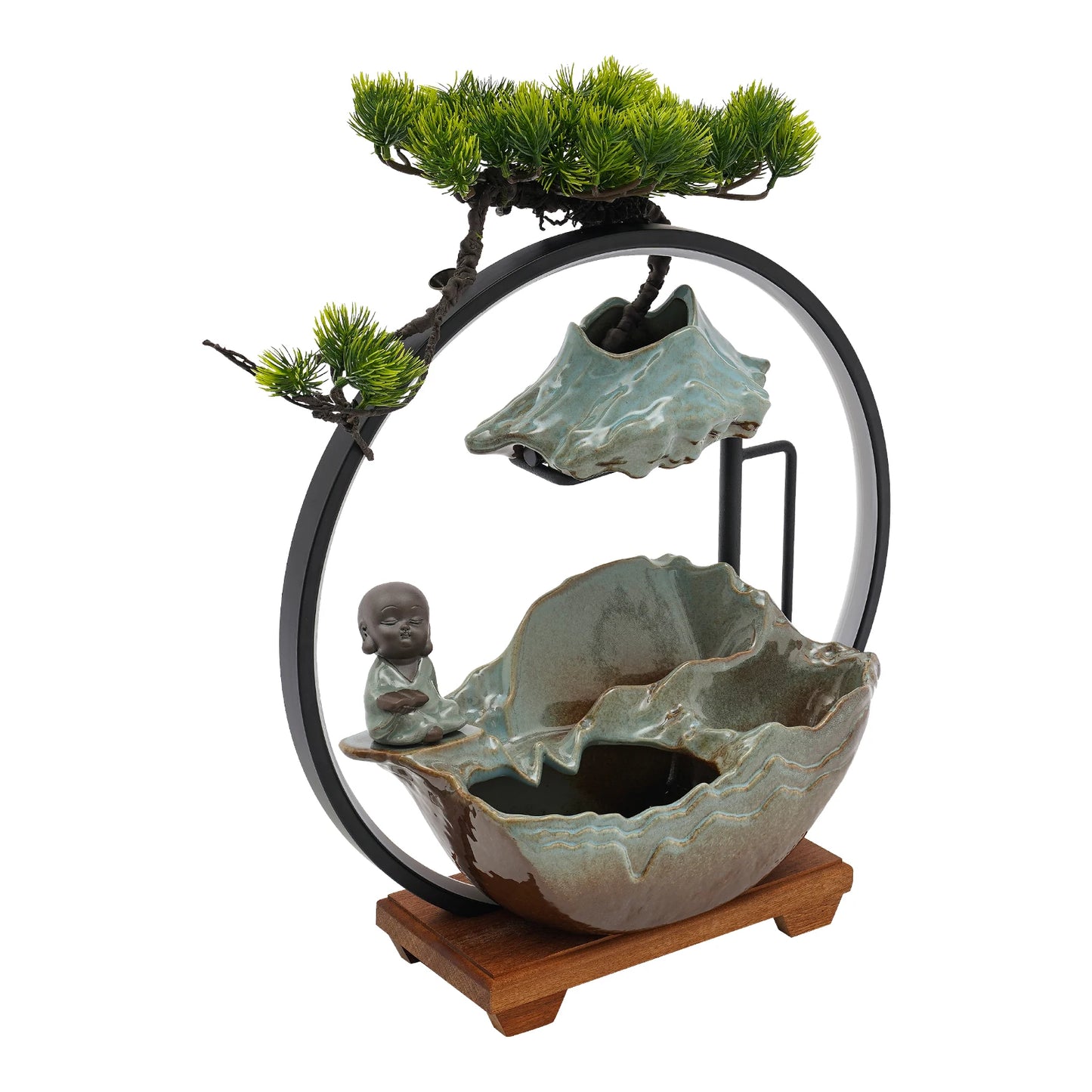 Ceramic Desktop Water Fountain Monk Ornament In Chinese Ancient Style