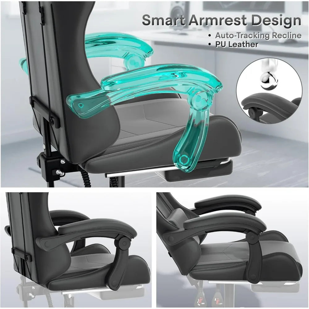 Athena Collection Ergonomic Gaming Chair With Footrest Headrest Lumbar Support