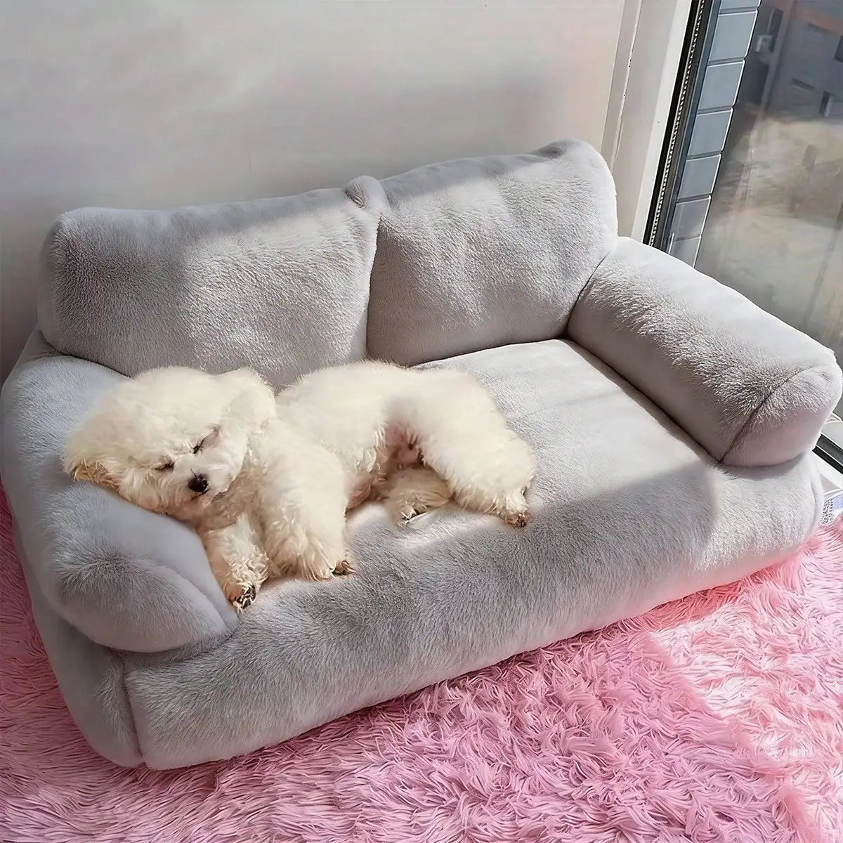 XMSJ Cozy Plush Dog Sofa Bed With Raised Edge Washable