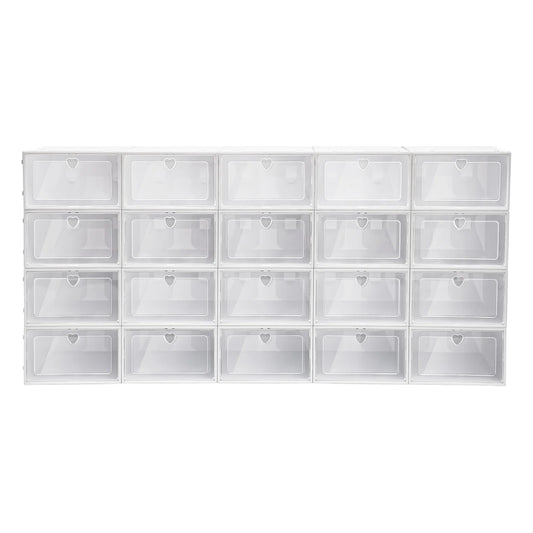 20PCS Foldable Flip Shoe Boxes Set, Shoe Rack Stackable Storage Container Plastic Clear Shoe Case Home Organizer 33*23*14cm
