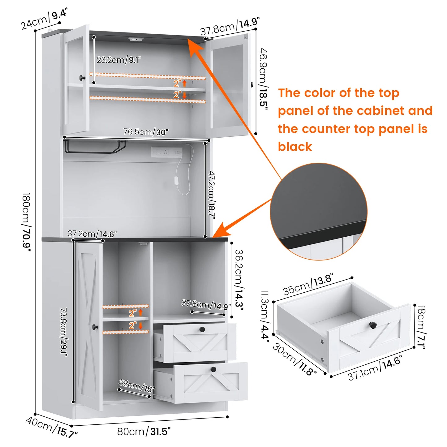 BIGBIGLIFE Kitchen Pantry Cabinet With LED Lights And Microwave Stand