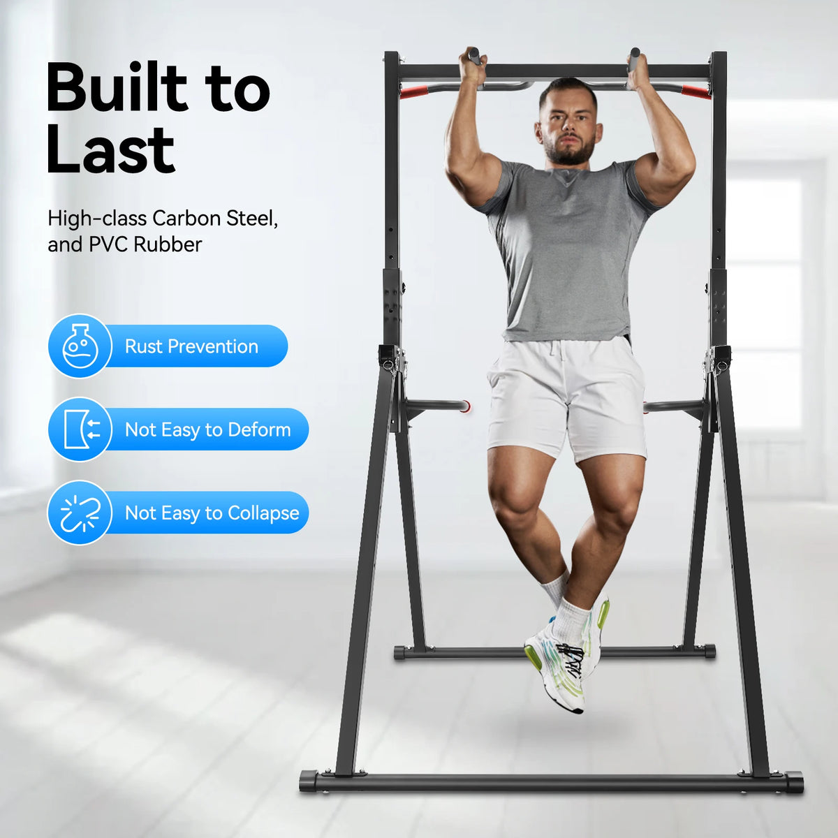 Heavy Duty Adjustable Pull Up Bar Station Foldable Frame