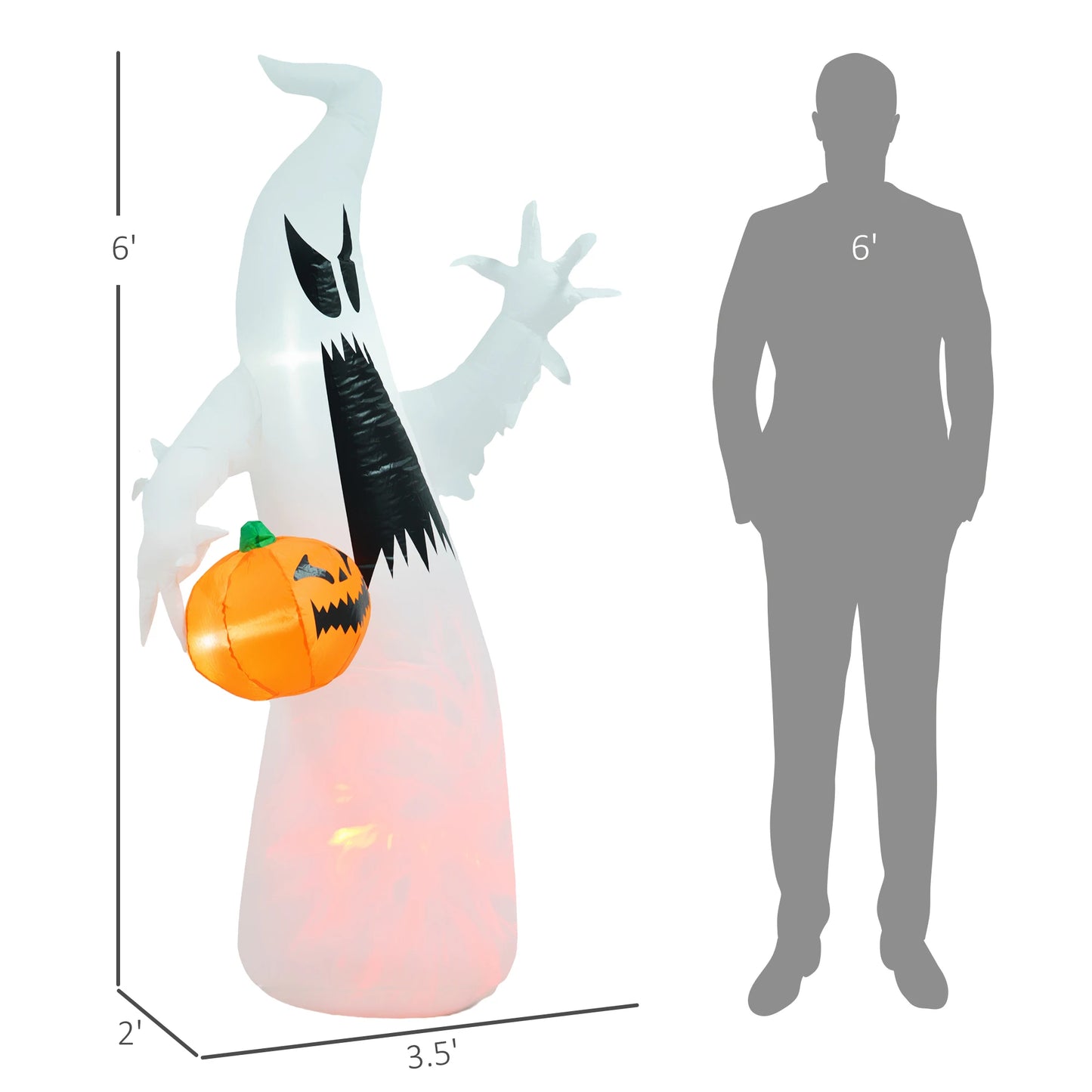 5.9' Halloween Inflatable Outdoor Decoration Ghost with Pumpkin, Blow Up LED Yard Decor for Garden, Lawn, Party, Holiday, Waterproof, Red