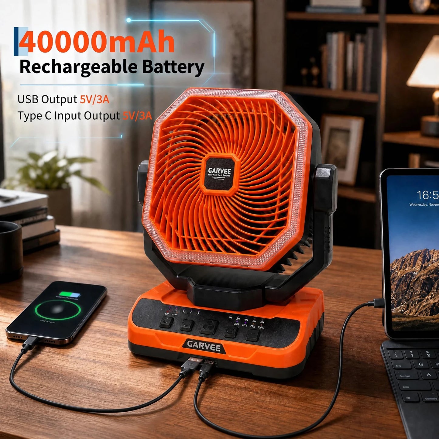 HiMISS Portable Camping Fan With Remote Timer And Led Light