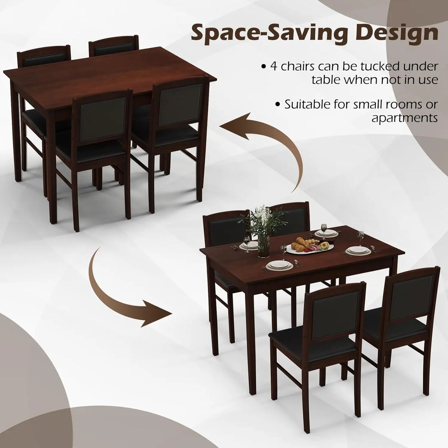 Farmhouse Solid Wood Dining Table Set 4 Upholstered Chairs