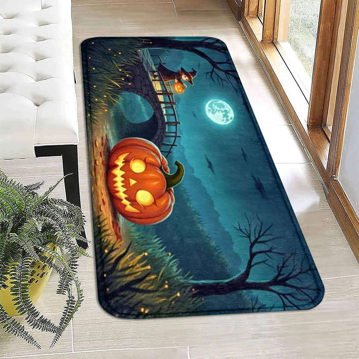 VIKAMA Christmas Halloween Cartoon Animal Letter Print Flannel Area Rug