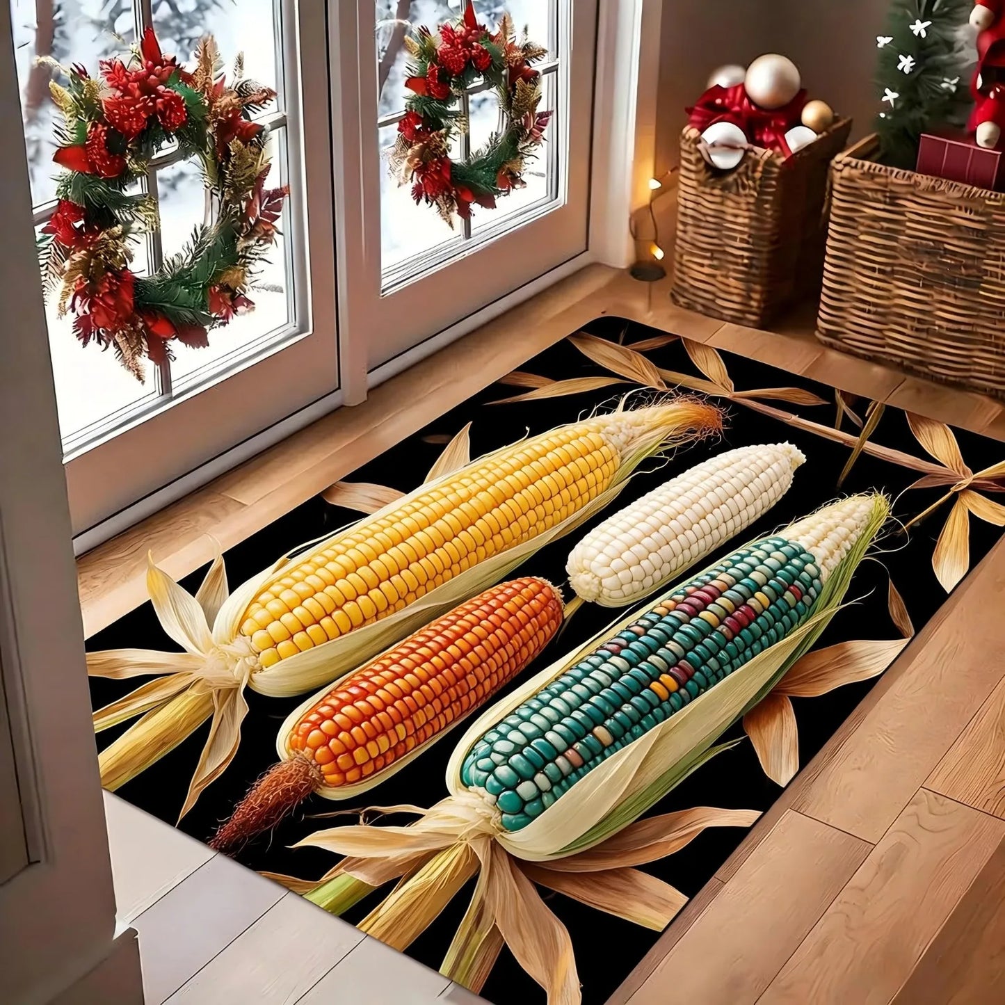 1pc Autumn Harvest Pumpkin And Leaf Pattern Doormat - a Vibrant Fall Decoration Featuring Orange, Yellow, And Pumpkins, Made of Machine-Washable Polyester Material, Perfect for Thanksgiving And Christmas Family Entryway Welco
