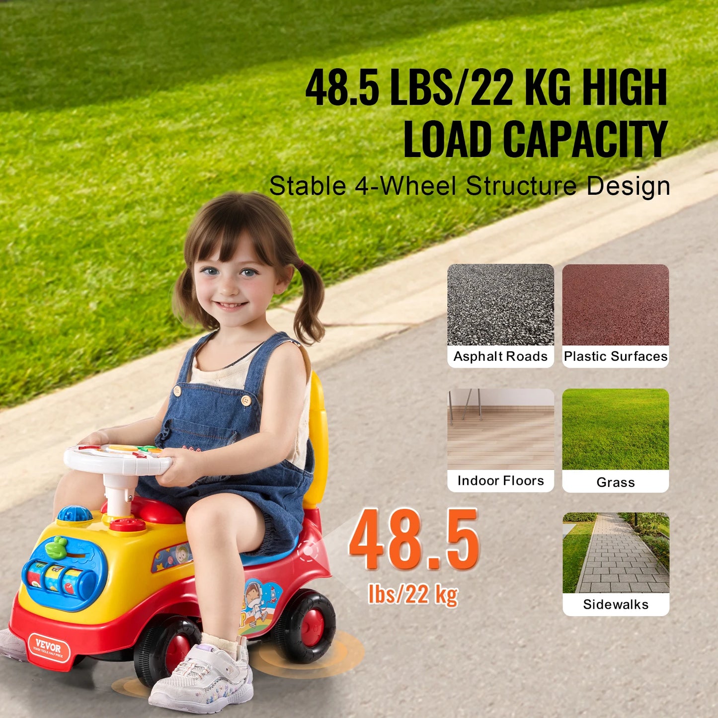 SucceBuy Toddler Ride On Push Car Sit To Stand Kids Toy With Music Steering