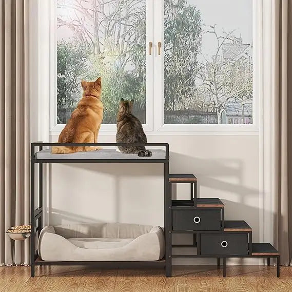 360 Degree Rotating Adjustable Pet Feeder Perch With Storage Drawers