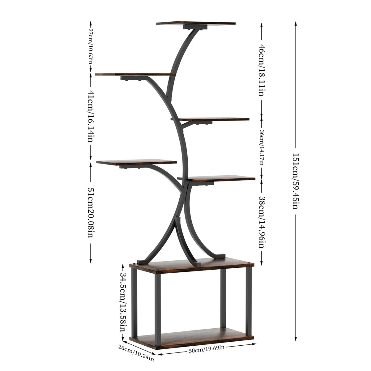 Tree Shaped Metal Plant Stand with Pot Display and Lights