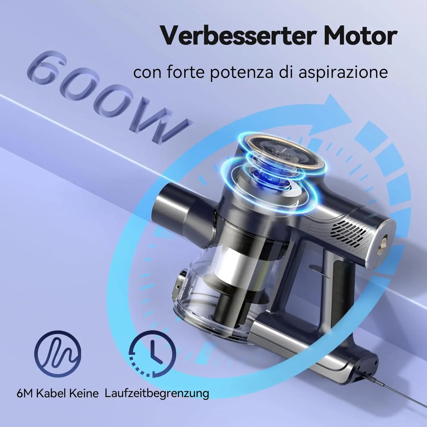 INSE Corded Vacuum Cleaner 600W 23KPa With Dry Floor Mode