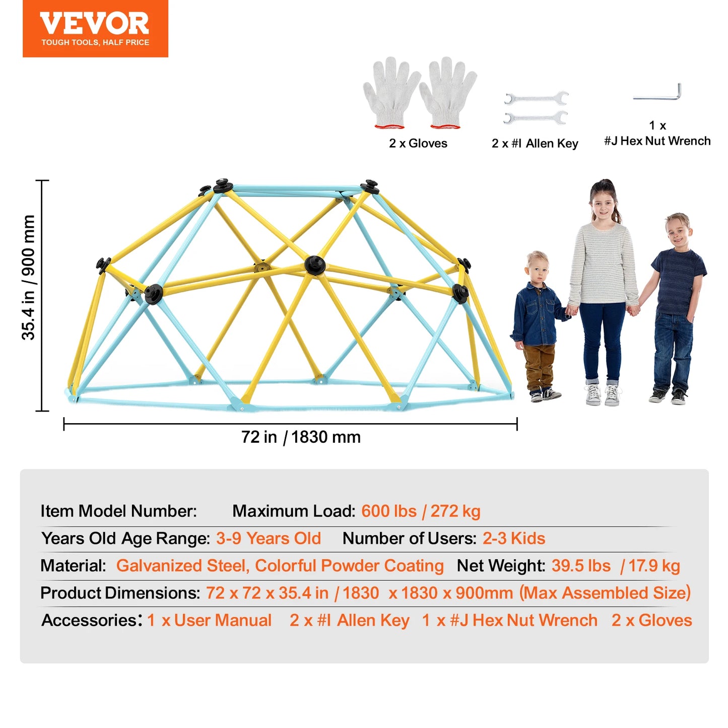 SucceBuy Climbing Dome 6/8/10/12FT Geometric Dome Climber Hammock Swing Jungle Gym Climbing Grip Outdoor Backyard Play Equipment