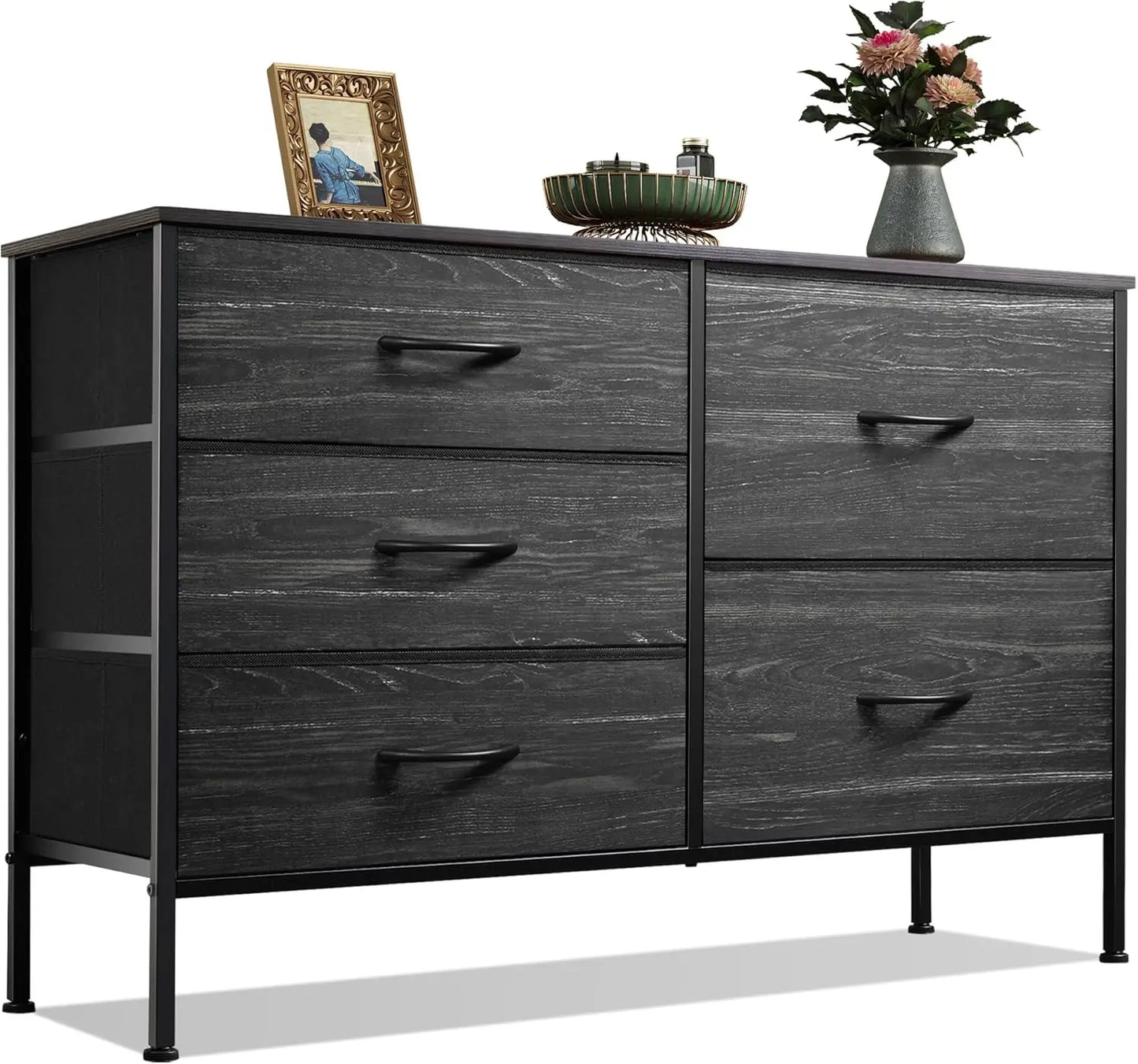 JHK Five Drawer Dresser With Metal Frame For Living Room