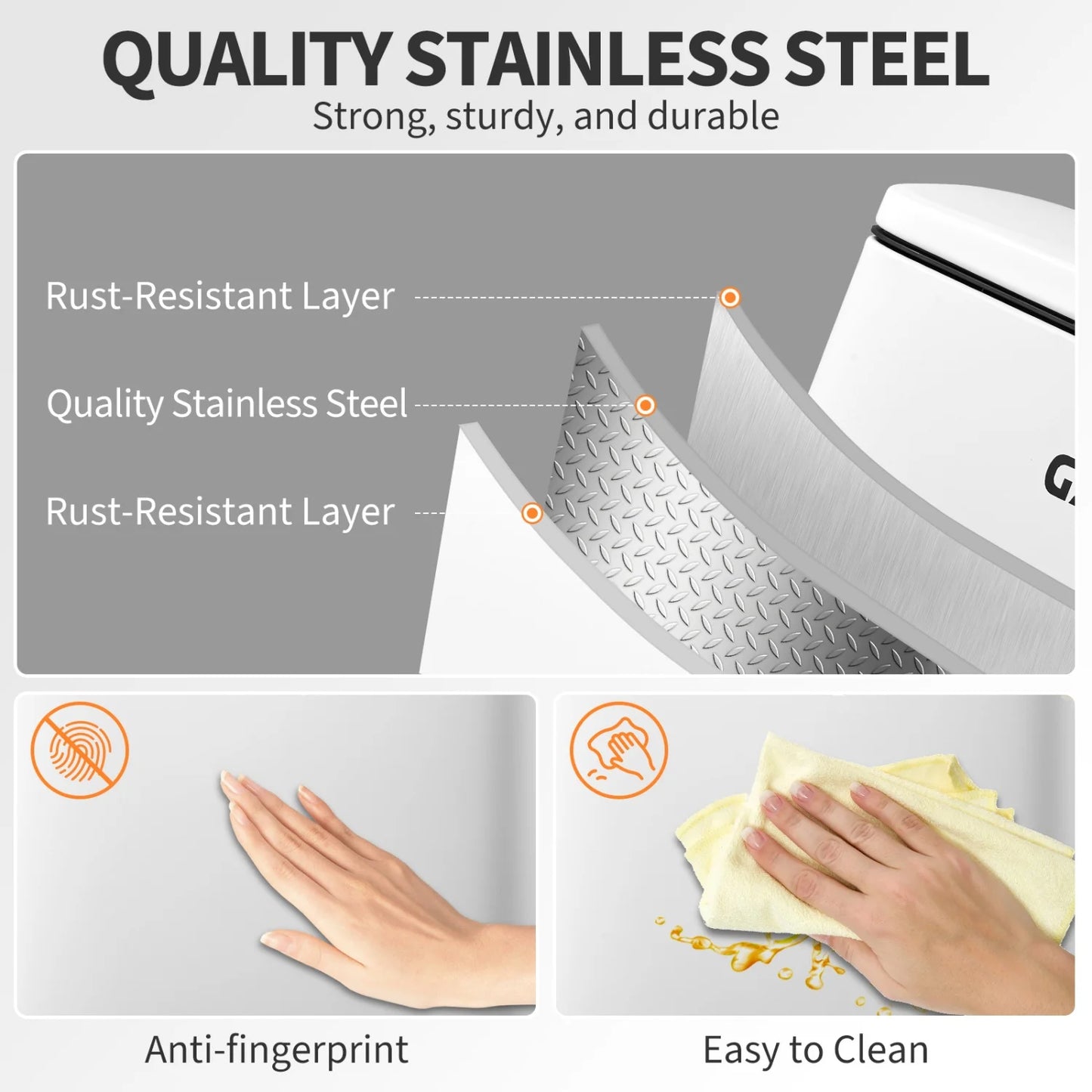 HiMISS Stainless Steel Step On Trash Can With Soft Close