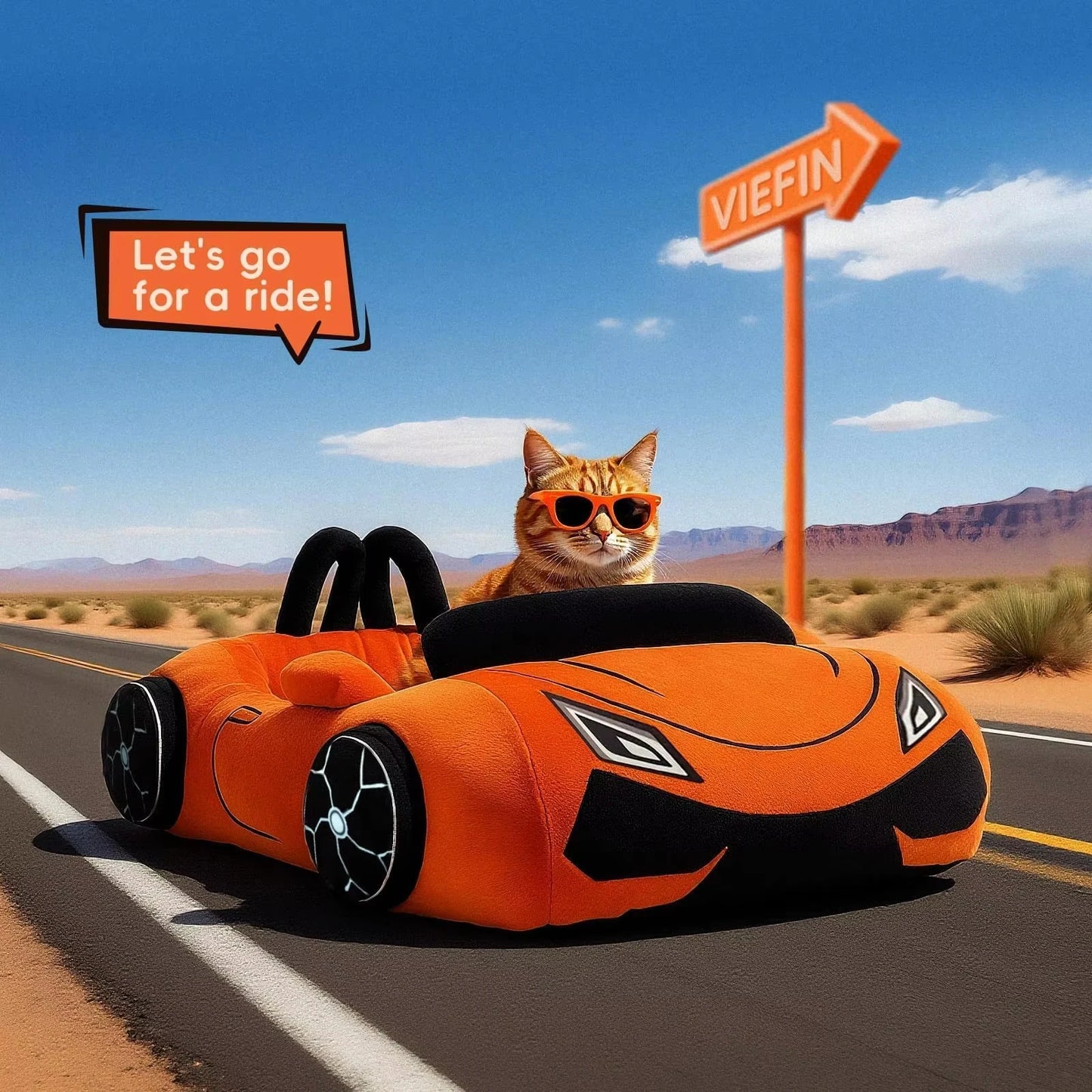 CWV Cute Cat Bed Supercar Cozy Pet Mat With Pillow