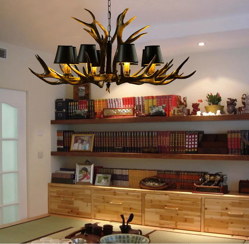 American Retro Deer Antlers With Lampshades Indoor Home Lighting