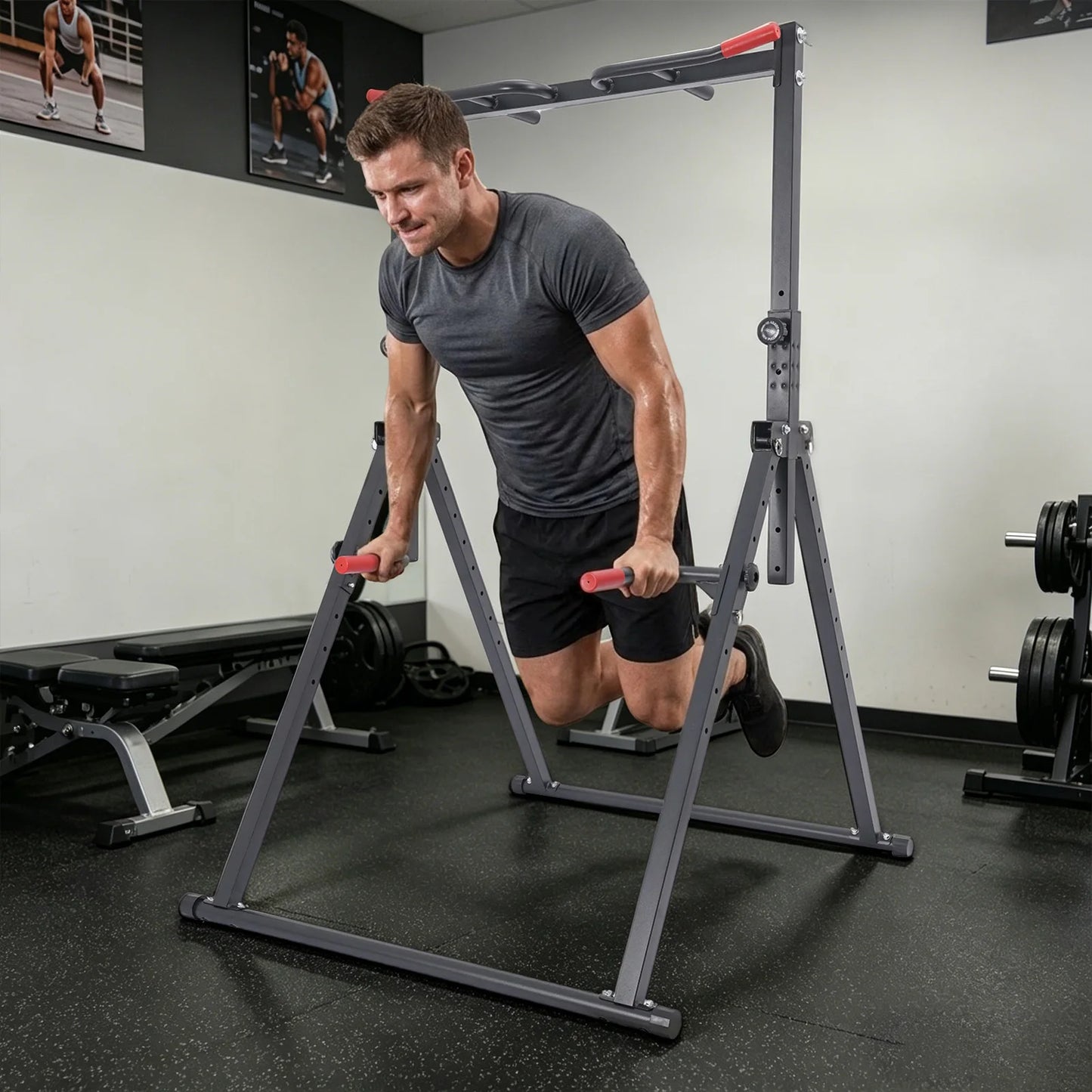 Heavy Duty Adjustable Pull Up Bar Station Foldable Frame